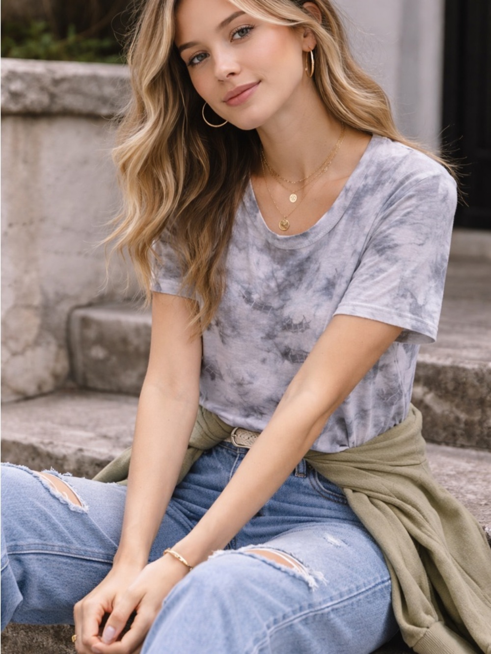 Everyday Tie-Dye Crewneck Tee - Gray